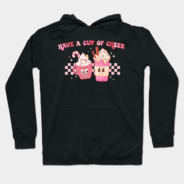 Have a cup of cheer Christmas Coffee Pink Checkered Retro Hoodie by JDVNart